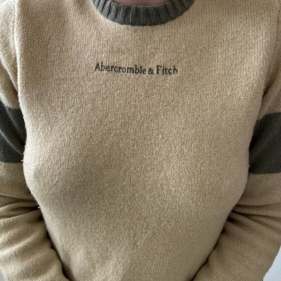 Vintage Womens Abercrombie & Fitch 100% Wool Yellow Varsity Preppy Sweater Sz M - Picture 3 of 8